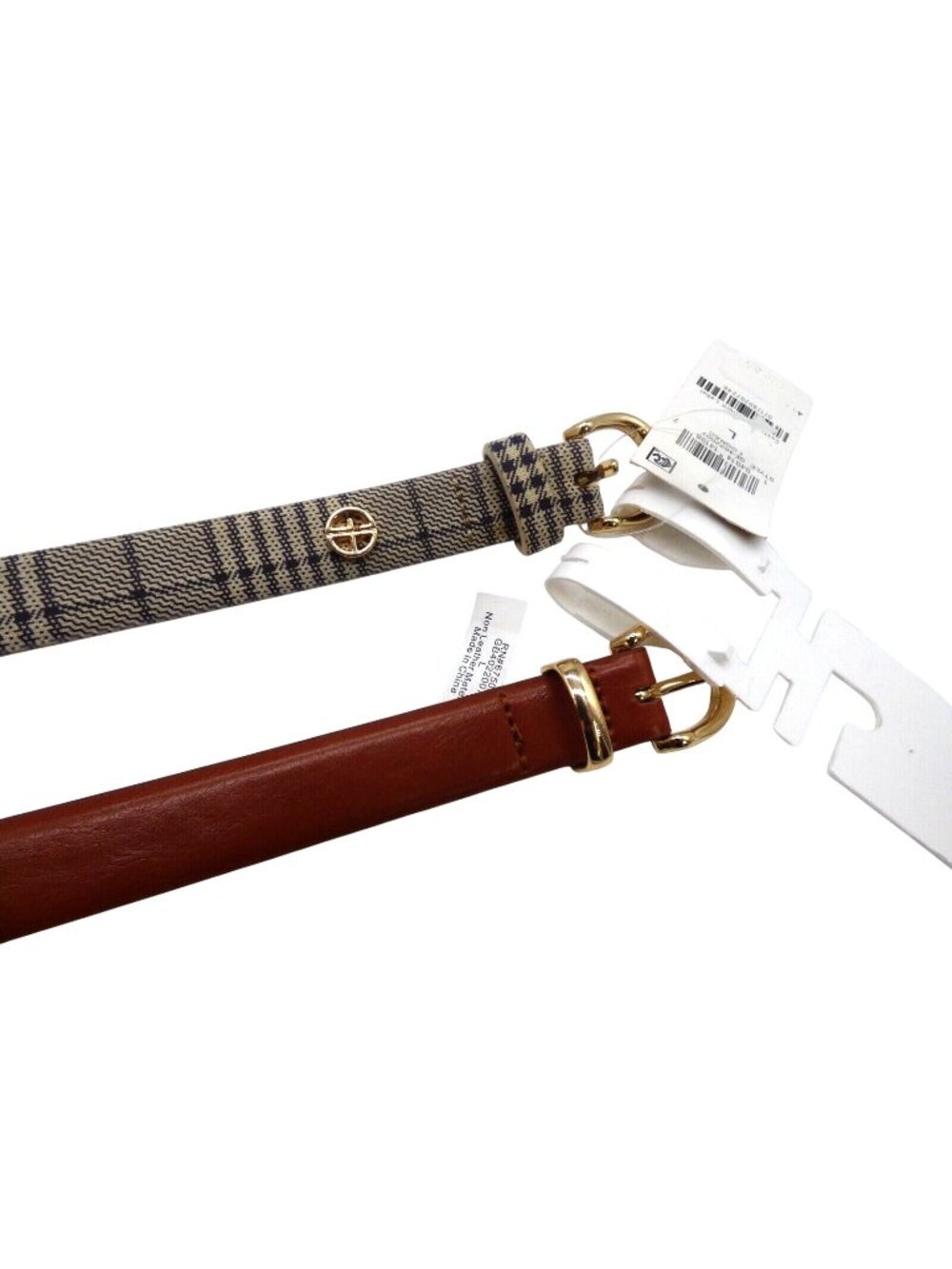 Giani Bernini Two-For-One Smooth & Plaid Belts, Cognac/Plaid, Sz. L